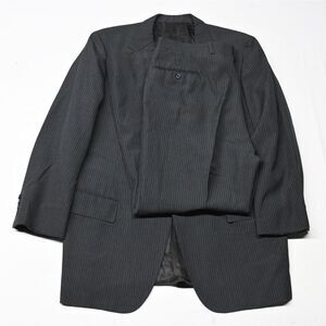 Vtg Bespoke 42R 36x30 Gray Stripe‎ Wool Mens Suit